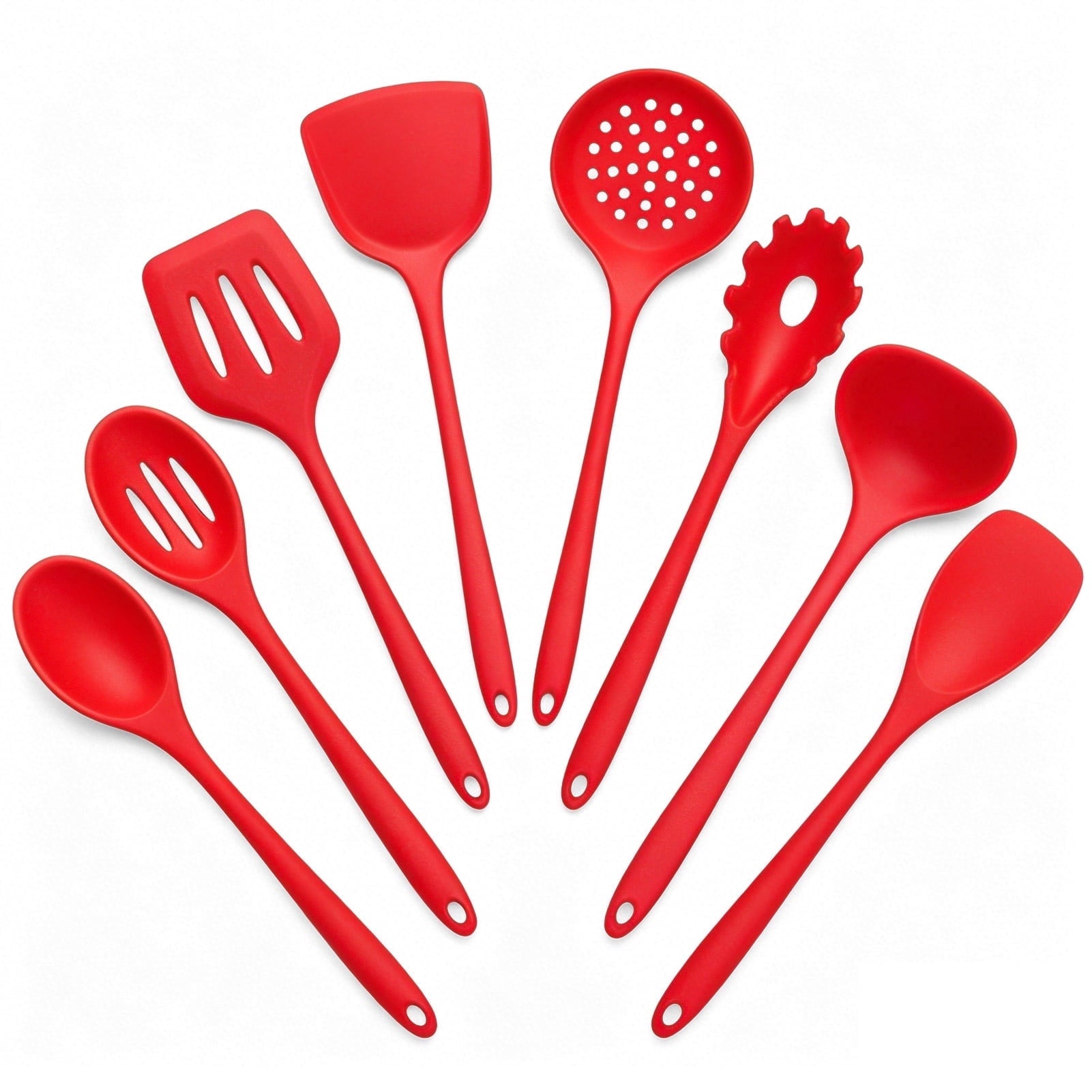 8 Piece Silicone Cooking Utensils Set, Red Kitchen Utensils with Spatula,Turner, Slotted Spoon, Pasta Server, Soup La...