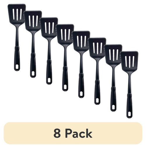 (8 pack) Mainstays Nylon Slotted Kitchen Turner with Soft Grip Handle, Black
