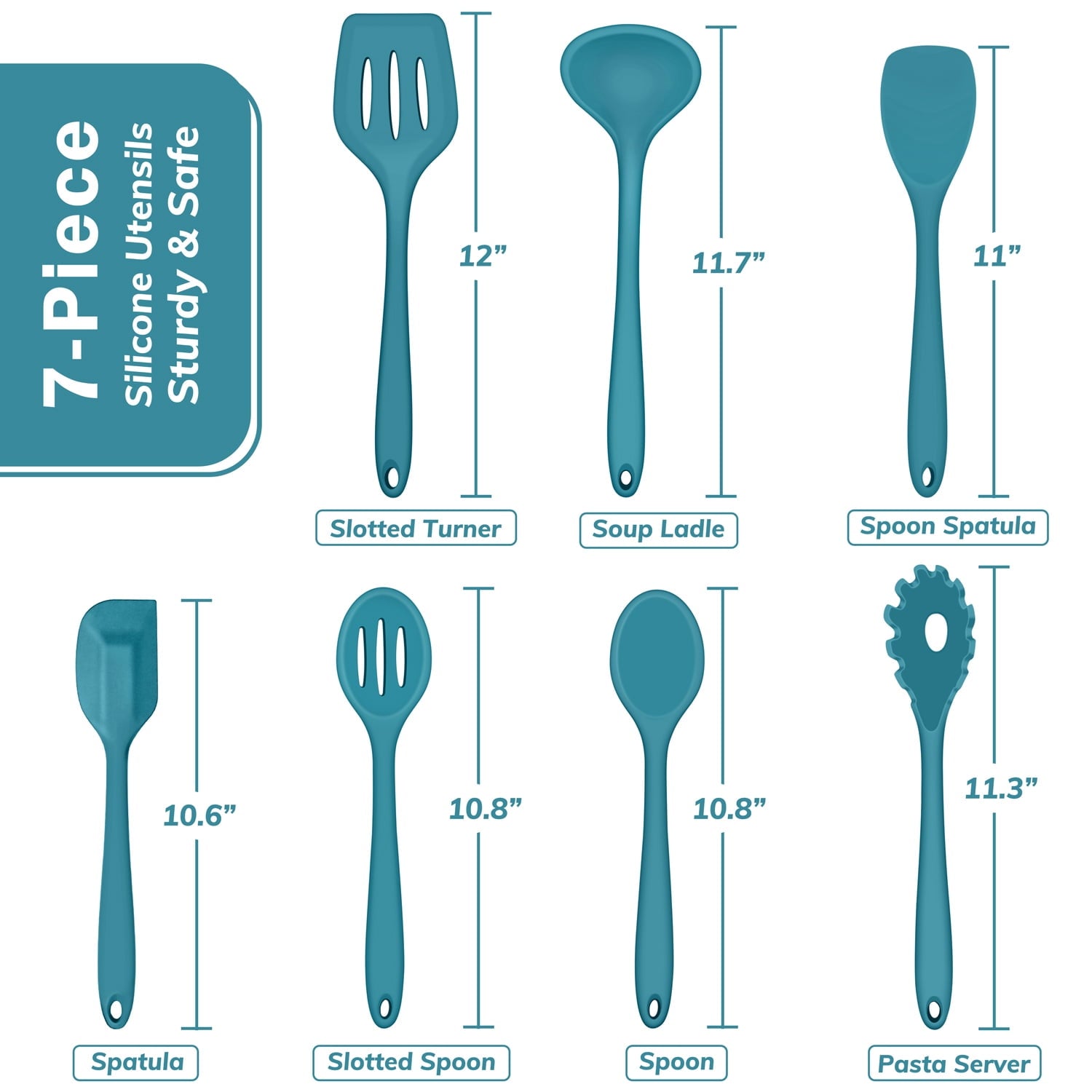 7-Piece Silicone Cooking Utensils Set, Blue Kitchen Utensils, Non-stick Gadgets Tools Include Slotted Turner, Soup La... - Image 4