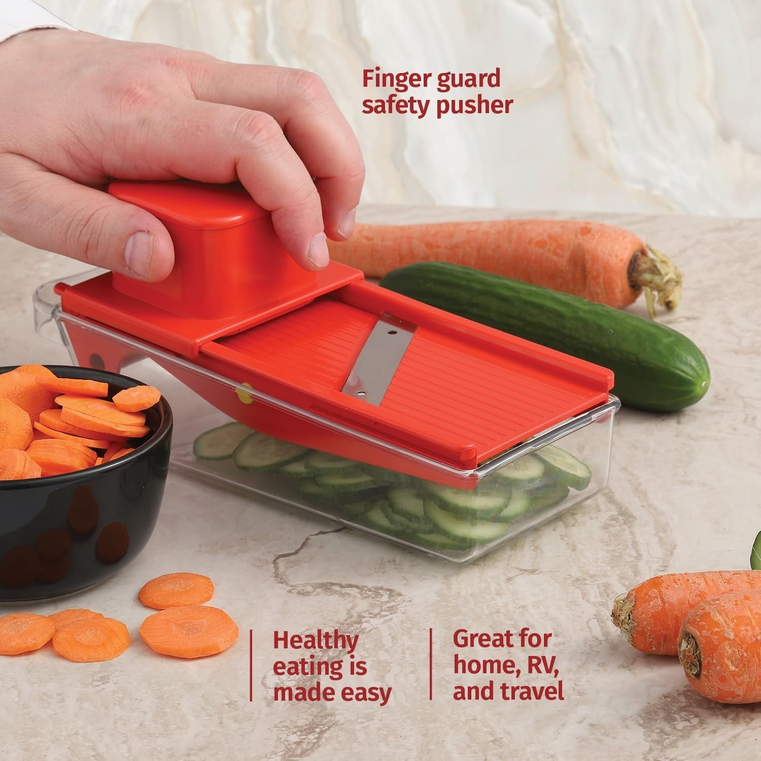 Small Mandoline Slicer Adjustable Vegetable Cutter with Container Red - Image 3