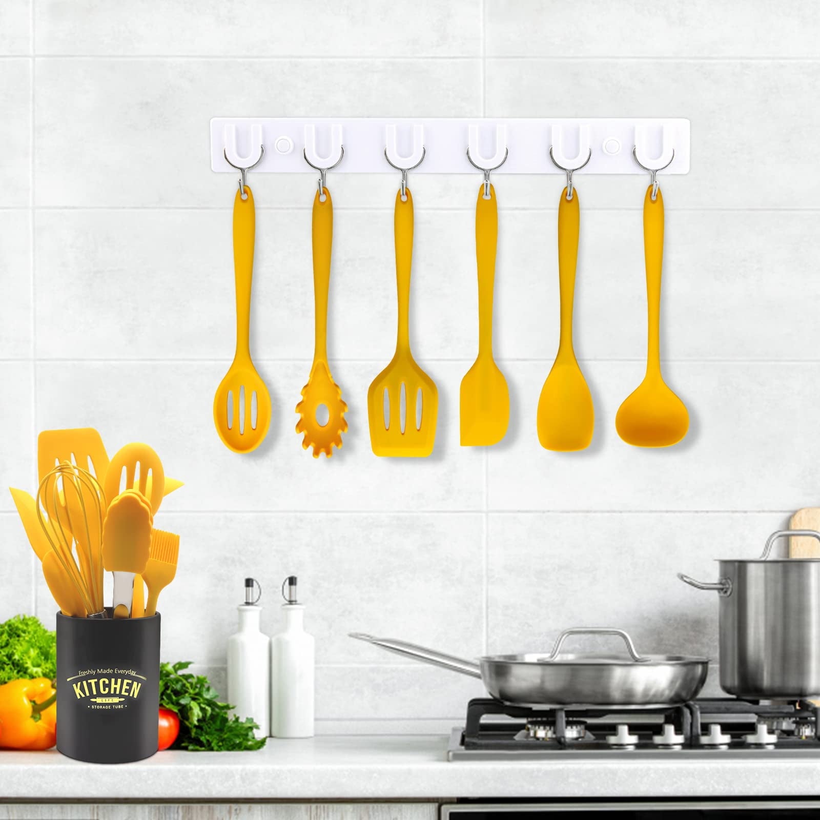 11-Piece Silicone Cooking Utensil Set, Non-Stick Kitchen Gadgets with Spatulas, Includes Iron Utensil Holder, Non-Scratch Heat-Resistant Kit - Image 6
