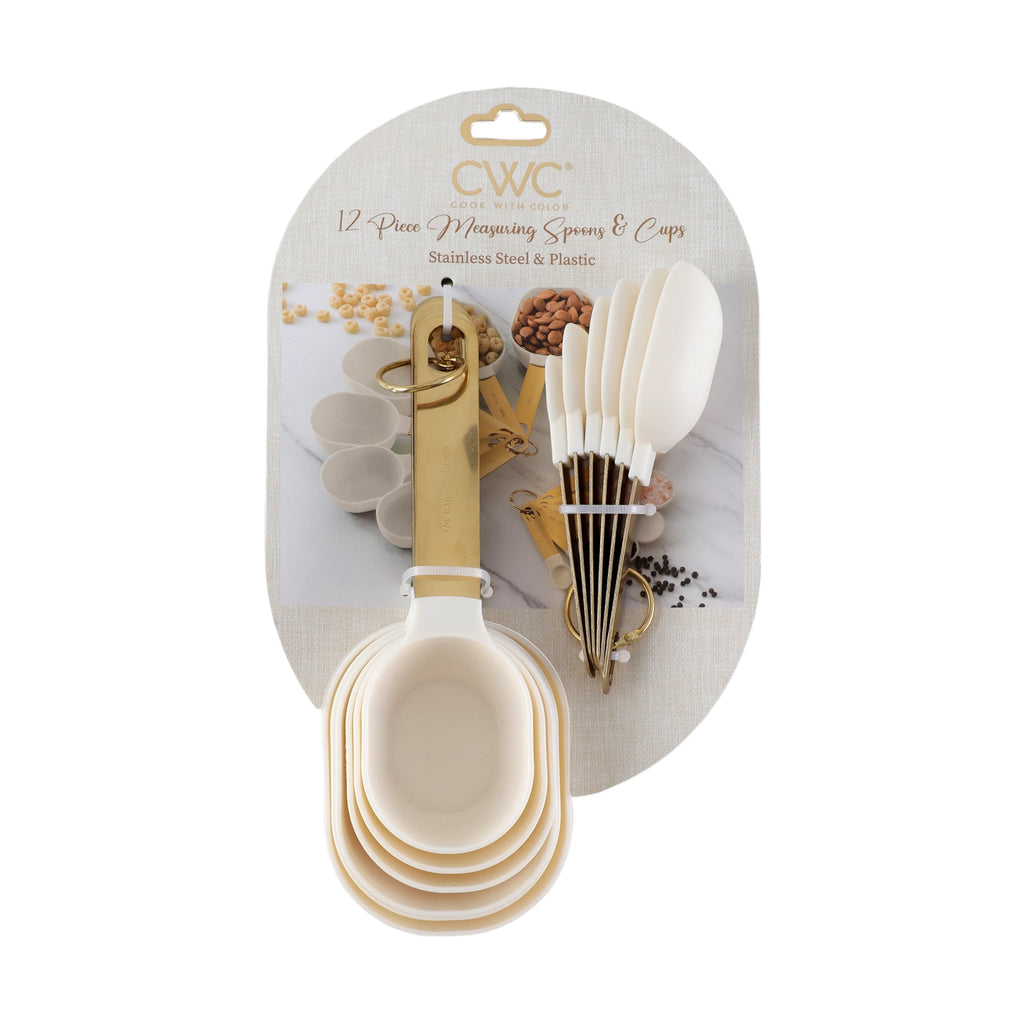 12-Piece Measuring Cup & Spoon Combo Set, Essential Kitchen Utensils, Dishwasher Safe, White - Image 4