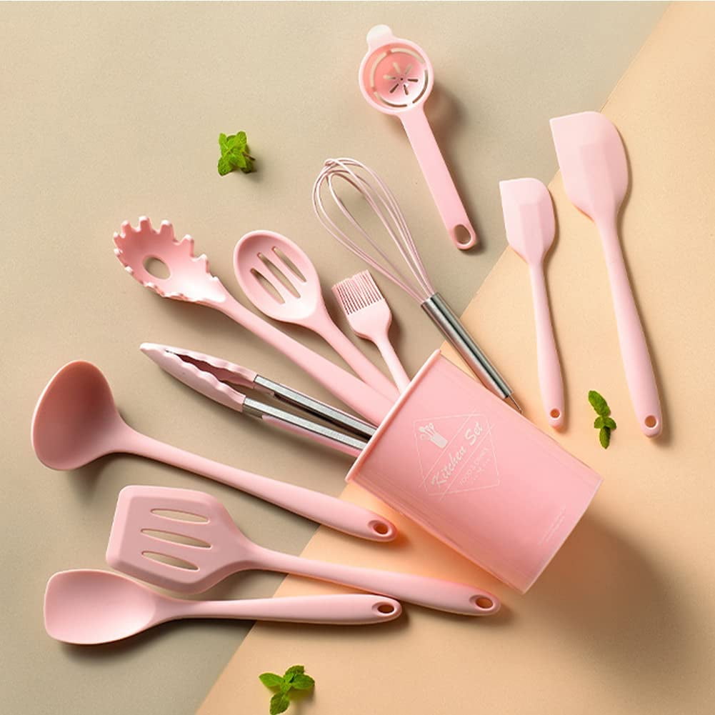 VIVAYO 12 Pcs Silicone Kitchen Utensil Set, Kitchen Cooking Spatula Sets with Holder for Cookware Heat Resistant Spoons, Turners,Tongs, Whis - Image 2