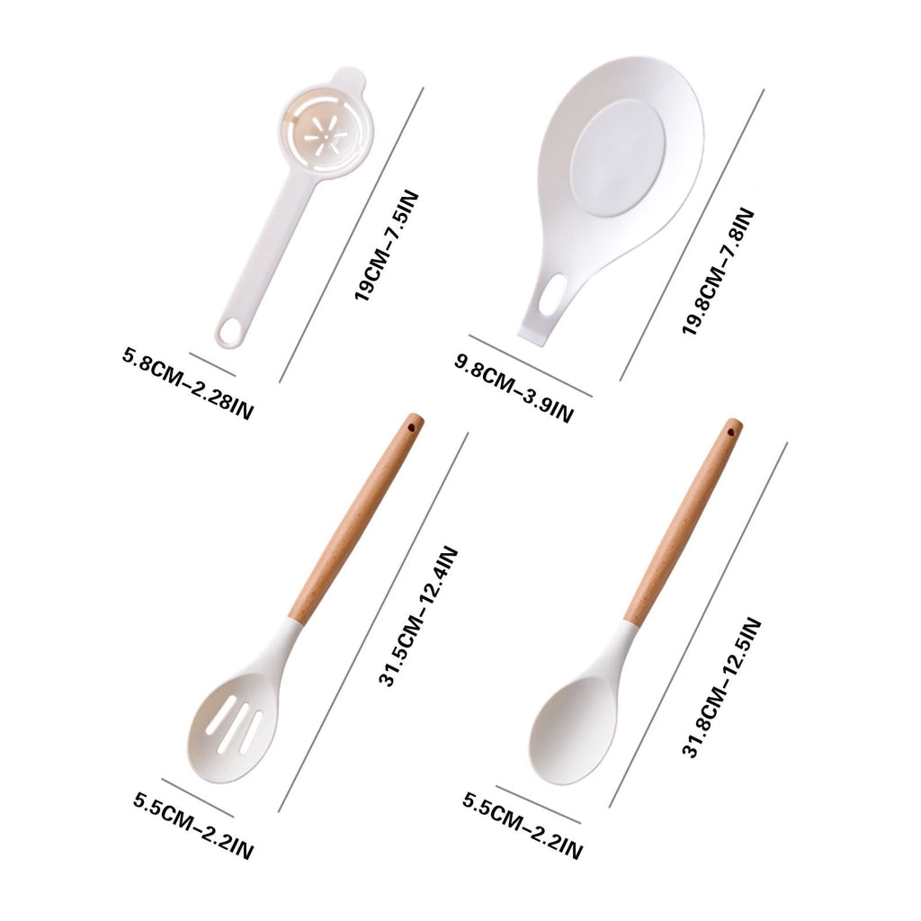 Silicone Cooking Utensils Set 14 Piece Wooden Handle Non-Stick Kitchen Gadgets - Image 5