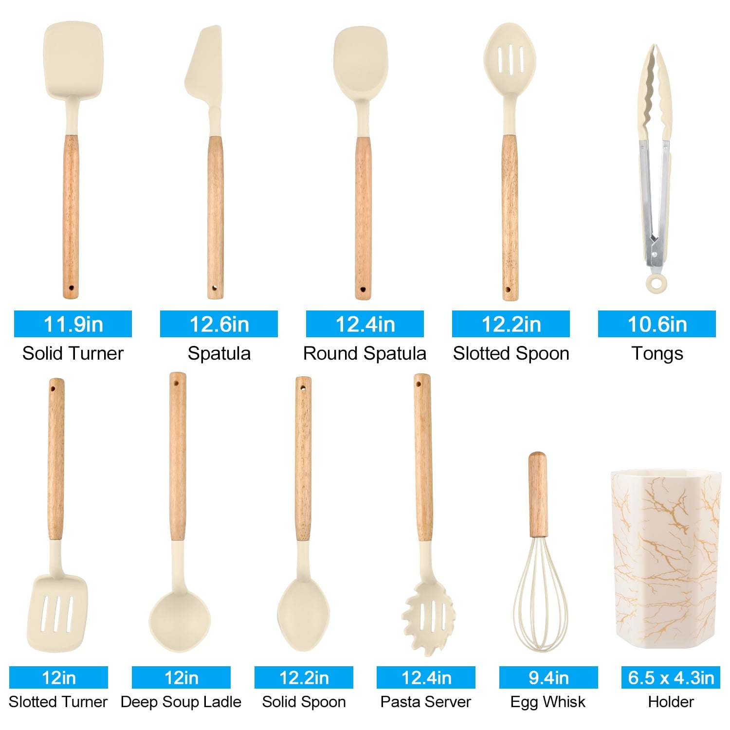 Silicone Cooking Utensils Sets with Utensils Holder 12-Piece Wooden Handle Kitchen Utensil Set 600F Heat Resistant No... - Image 5