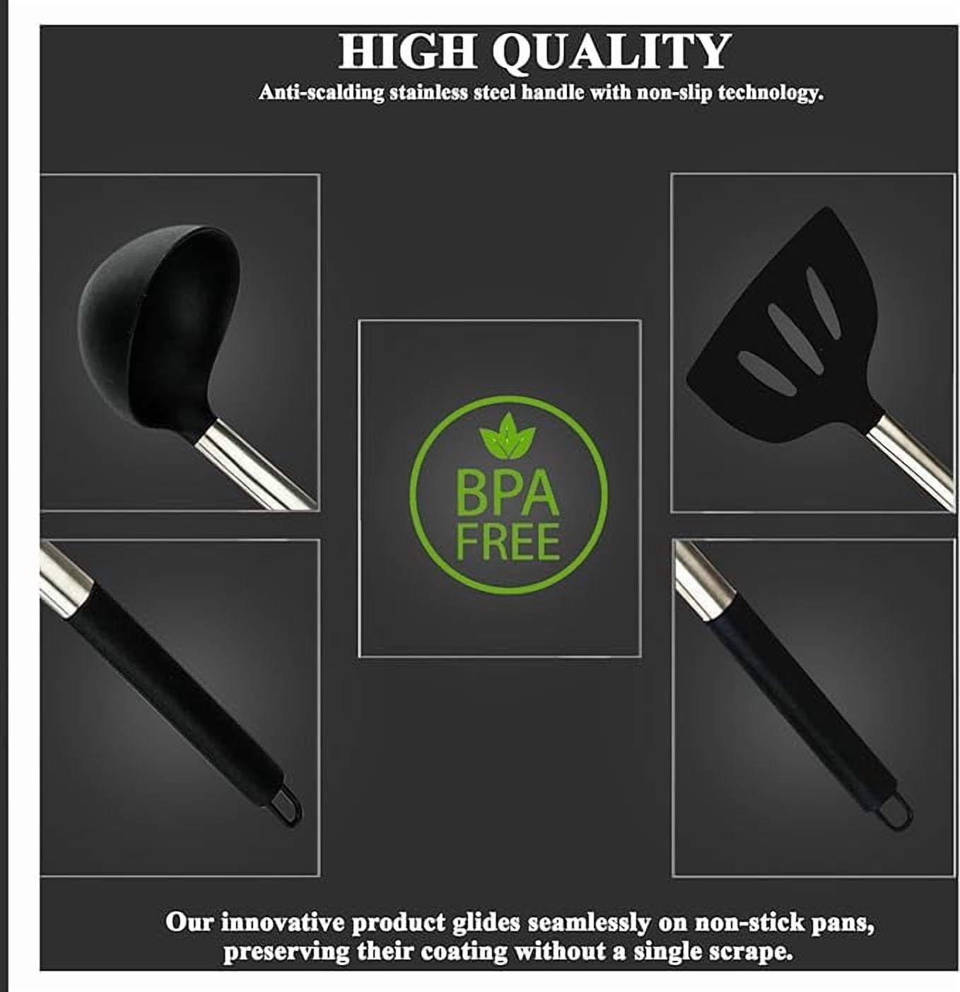 15 Pieces Silicone Kitchen Utensil Set with Holder | Non Slip Stainless Steel Cooking Tool |Spatulas, Spoon, Ladle, P... - Image 2