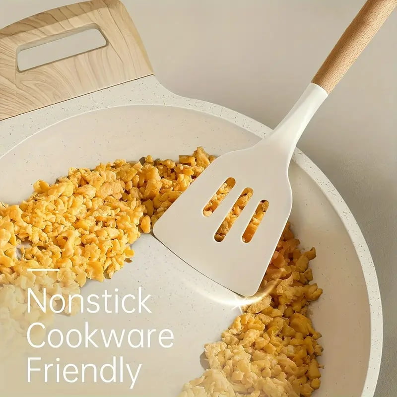 12-piece luxury silicone kitchen cooking utensils set with wooden handle, egg beater, brush pliers, heat-resistant an... - Image 6