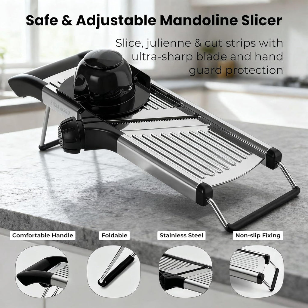 Professional Mandoline Slicer Adjustable Vegetable Cutter Stainless Steel Julienne Tool with Hand Guard for Kitchen F... - Image 2