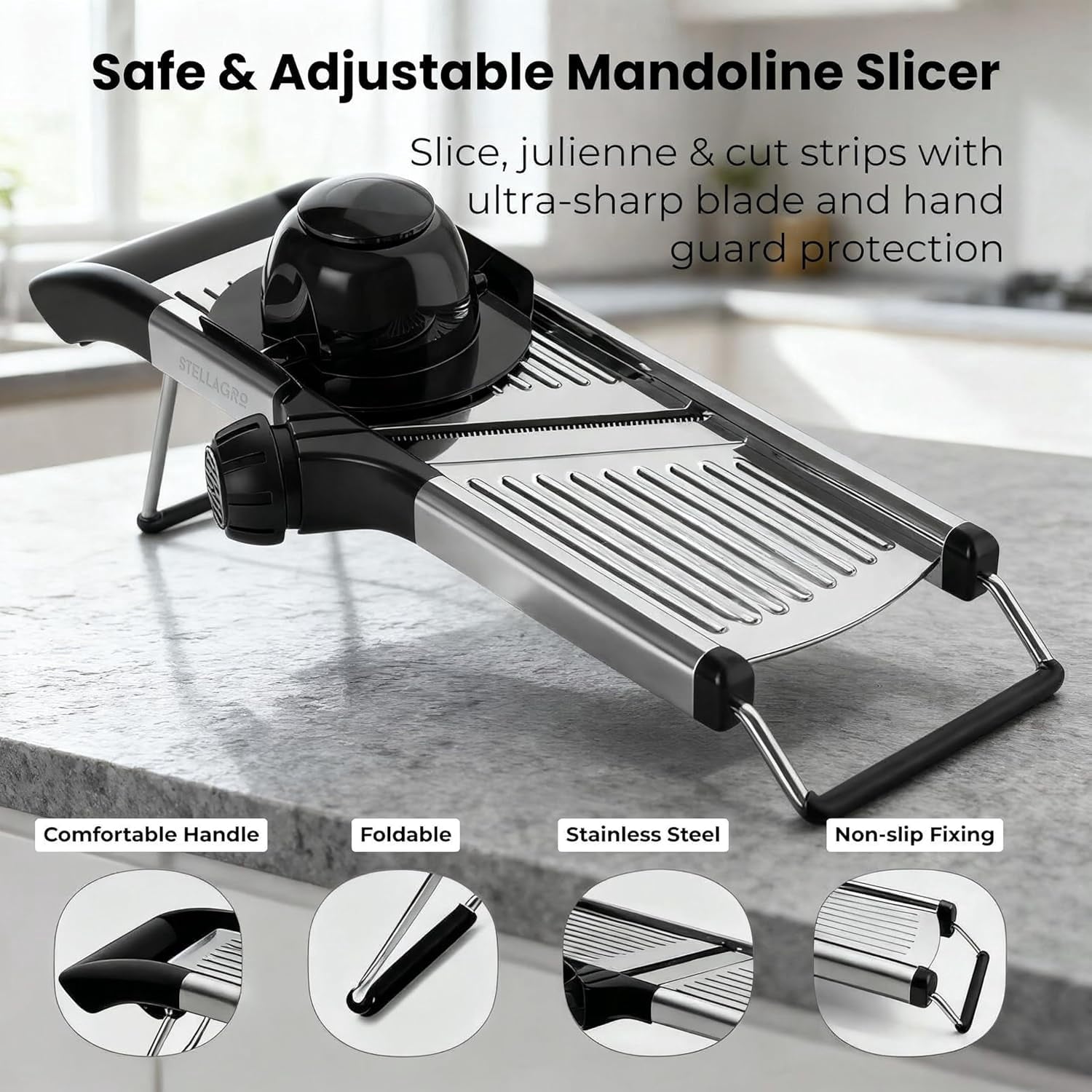 Professional Mandoline Slicer Adjustable Vegetable Cutter Stainless Steel Julienne Tool with Hand Guard for Kitchen F... - Image 2