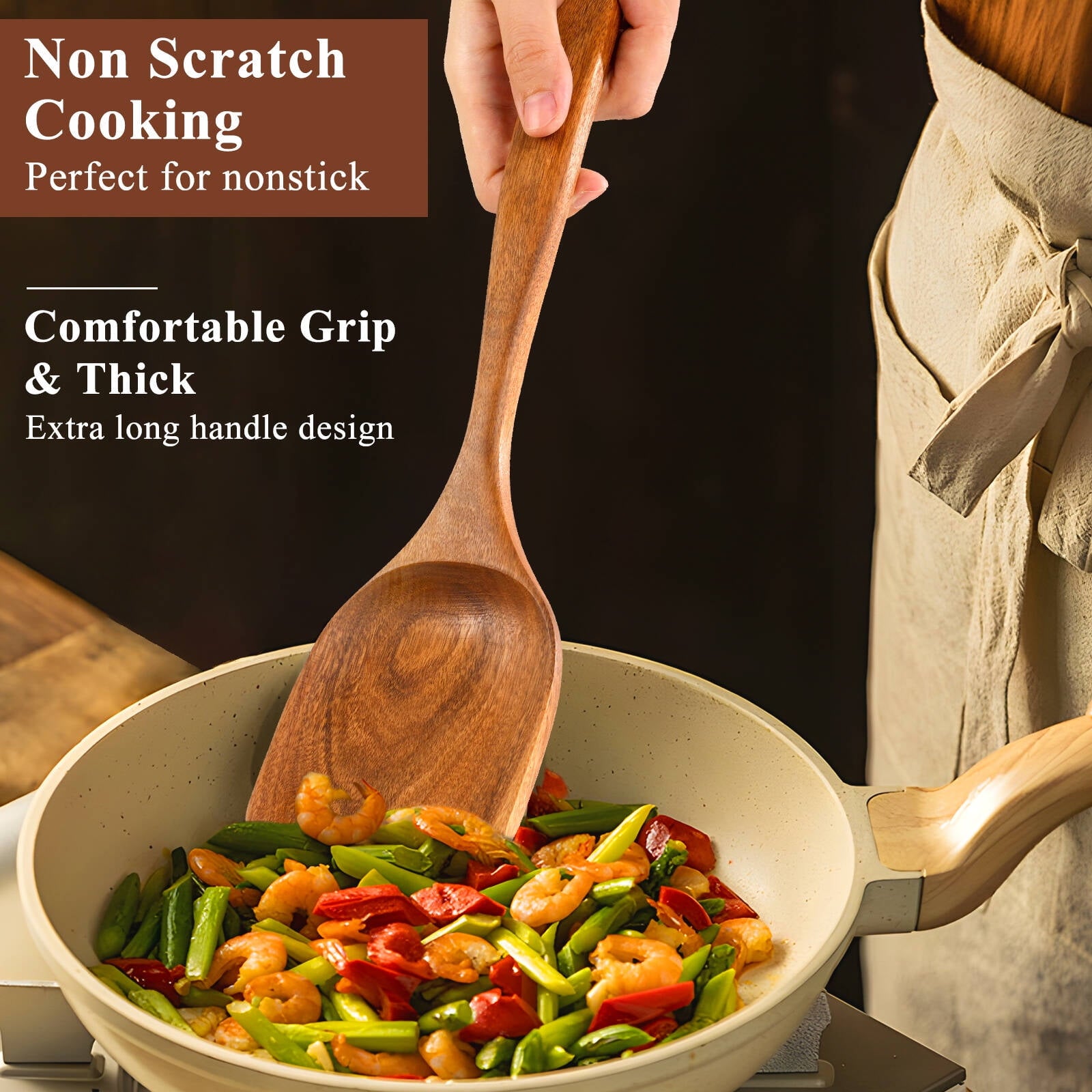VAVSEA Thick Wooden Spoons for Cooking, 8 Pcs Natural Wooden Utensil for Cooking with Non-Stick, Heat Resistant, Wood Kitchen Utensil Set - Image 2