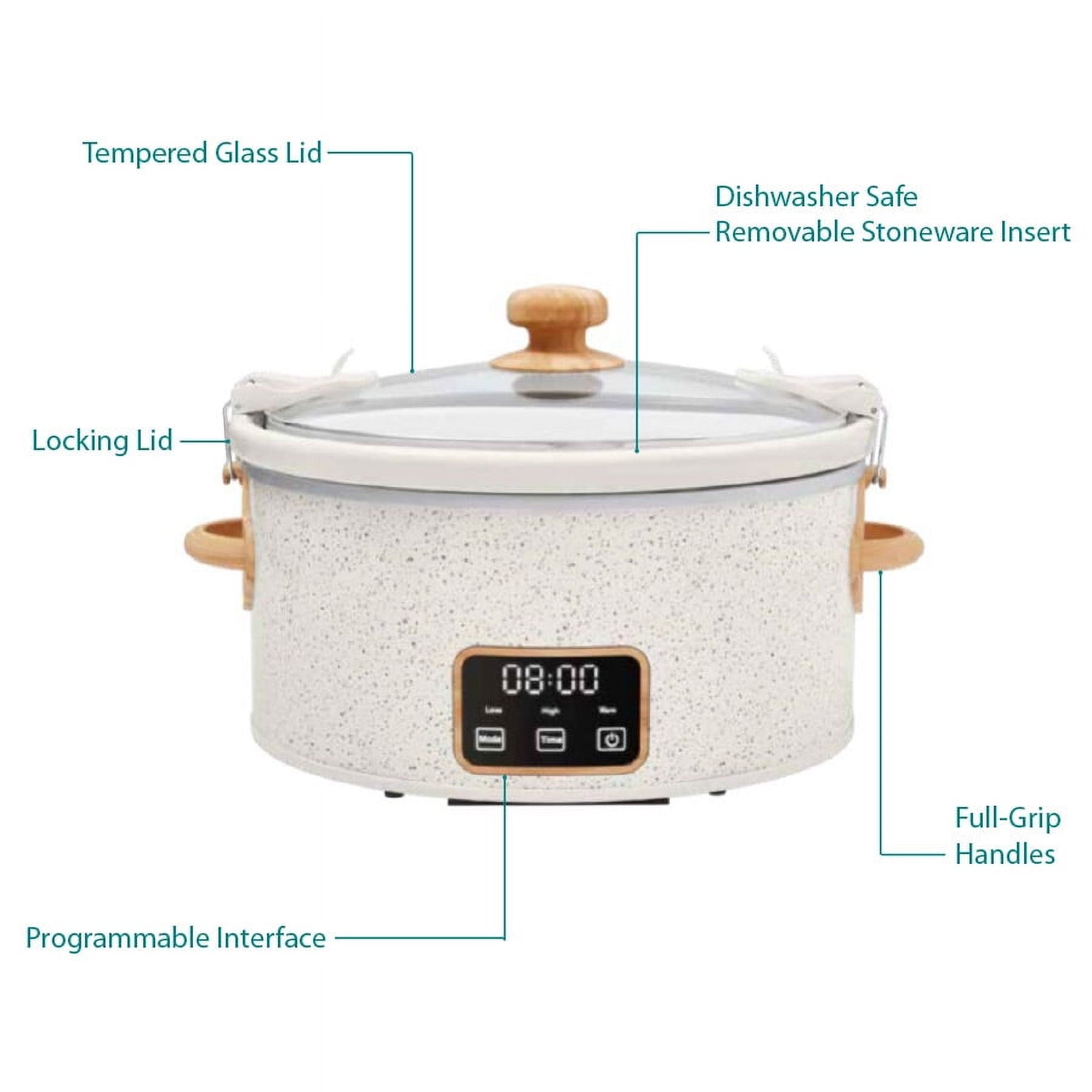 6-Quart Portable Linen Speckle Slow Cooker - Image 3
