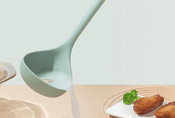 Beechwood Silicone Utensil Set, Large Soup Ladle, Large Pasta Fork, Heat-Resistant, Kitchen Cooking Utensils with Woo... - Image 3