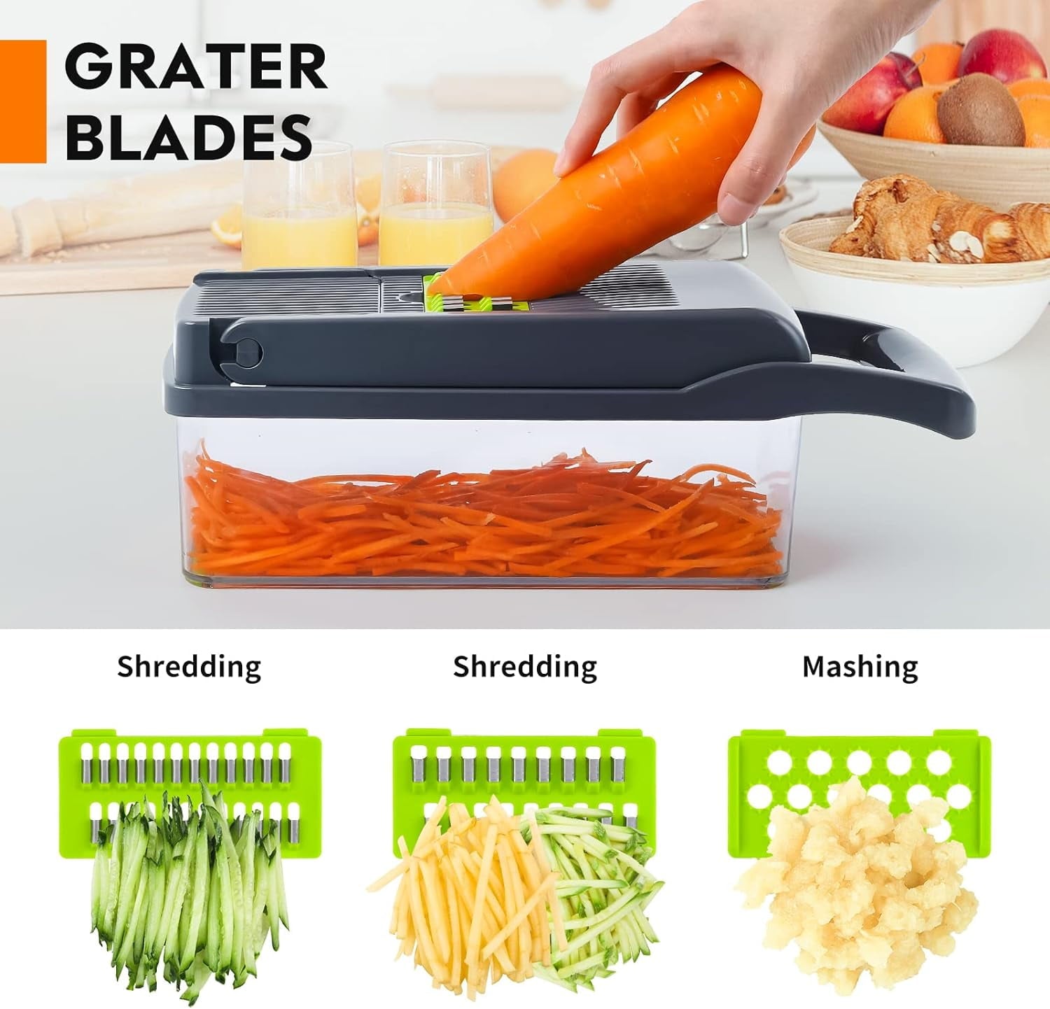 Pro, Multifunctional Food with Container, Slicer Dicer Cutter with Sharp Blades for Onion Carrot Garlic-Green - Image 4