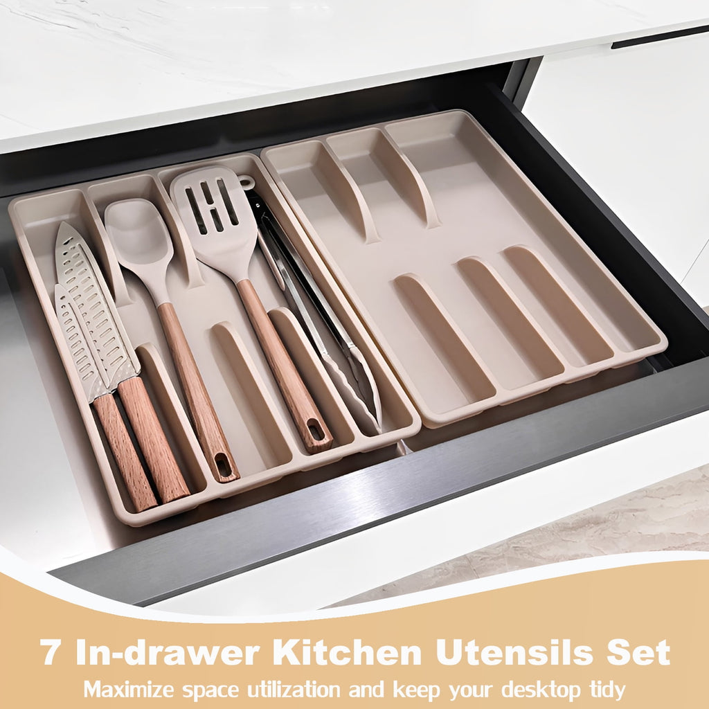 In-Drawer Kitchen Utensils Set, 7 Piece Cooking Utensils Set with Drawer Organizer Set of 2, Tray Drawer Dividers Kitchen Drawer Organizers - Image 2