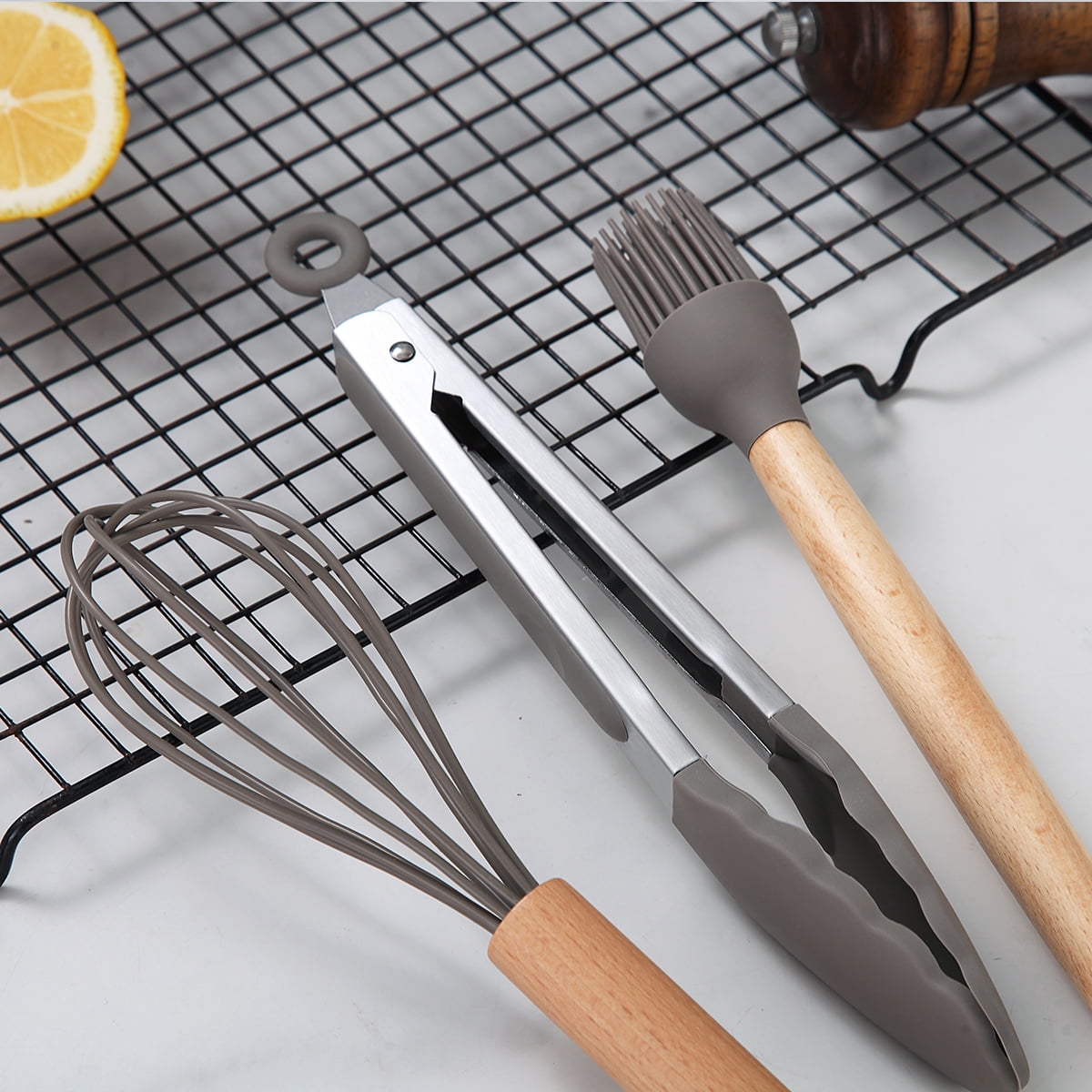 Silicone Kitchen Utensils Set 38 Pieces, Non-Stick Cooking Utensils Set with Muti-Use Hooks and Utensil Racks(Gray) - Image 2