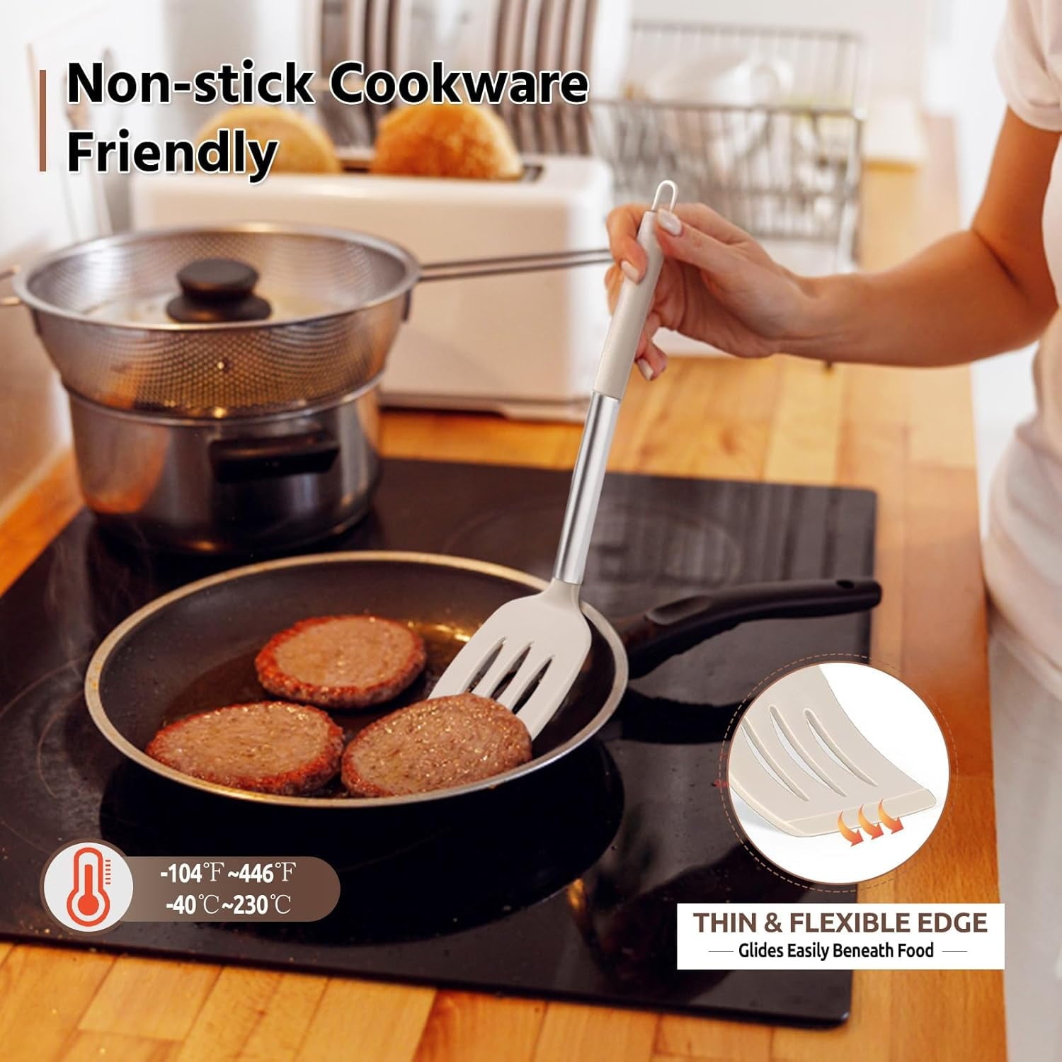 Cooking Utensils Set of 4, Silicone Kitchen Utensils for Non-stick Cookware, Heat Resistant & Non-toxic Slotted Spatu... - Image 5