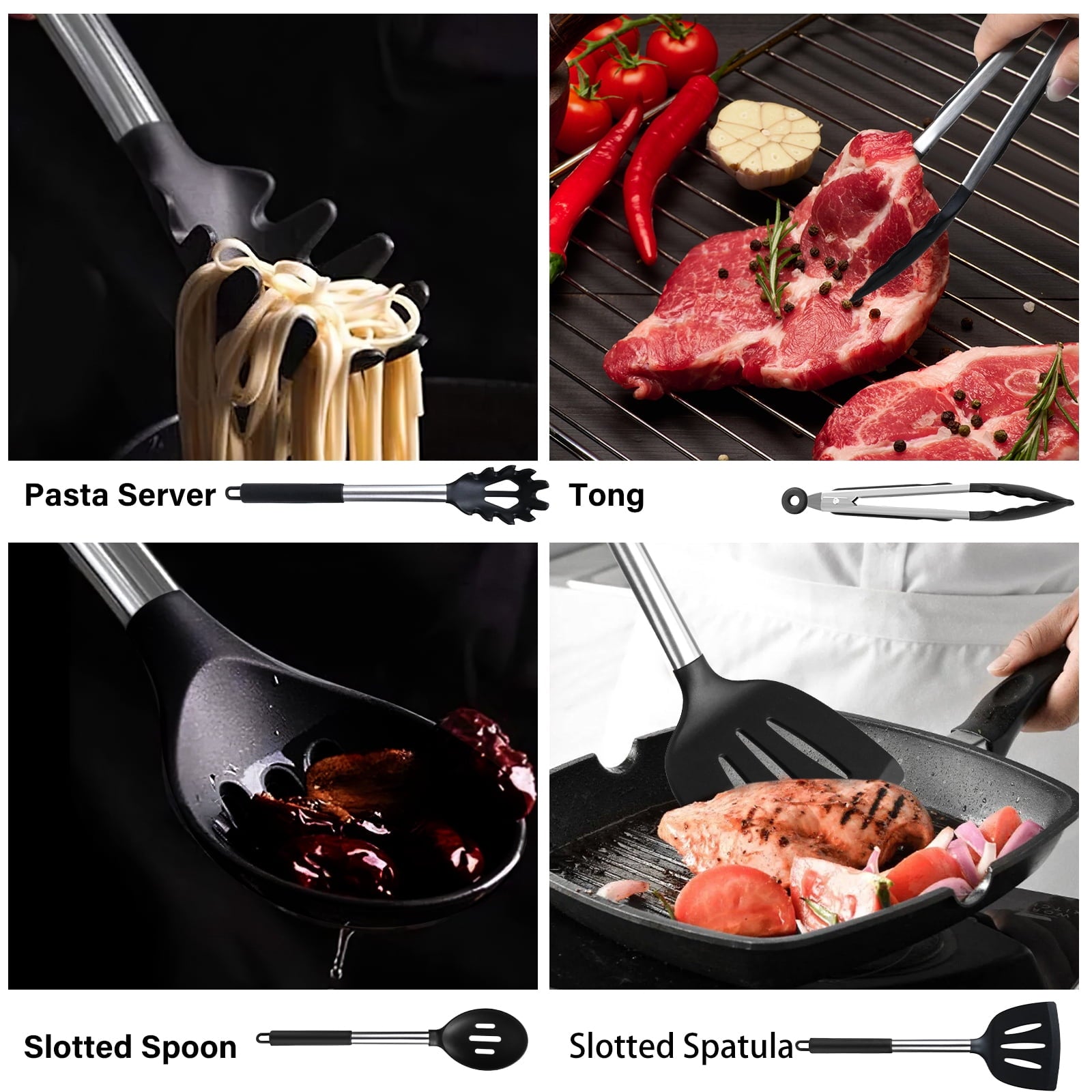 KSENDALO Silicone Cooking Utensils Set, 26 Pcs, Heat Resistant Kitchen  Utensils Set, Black - Image 5