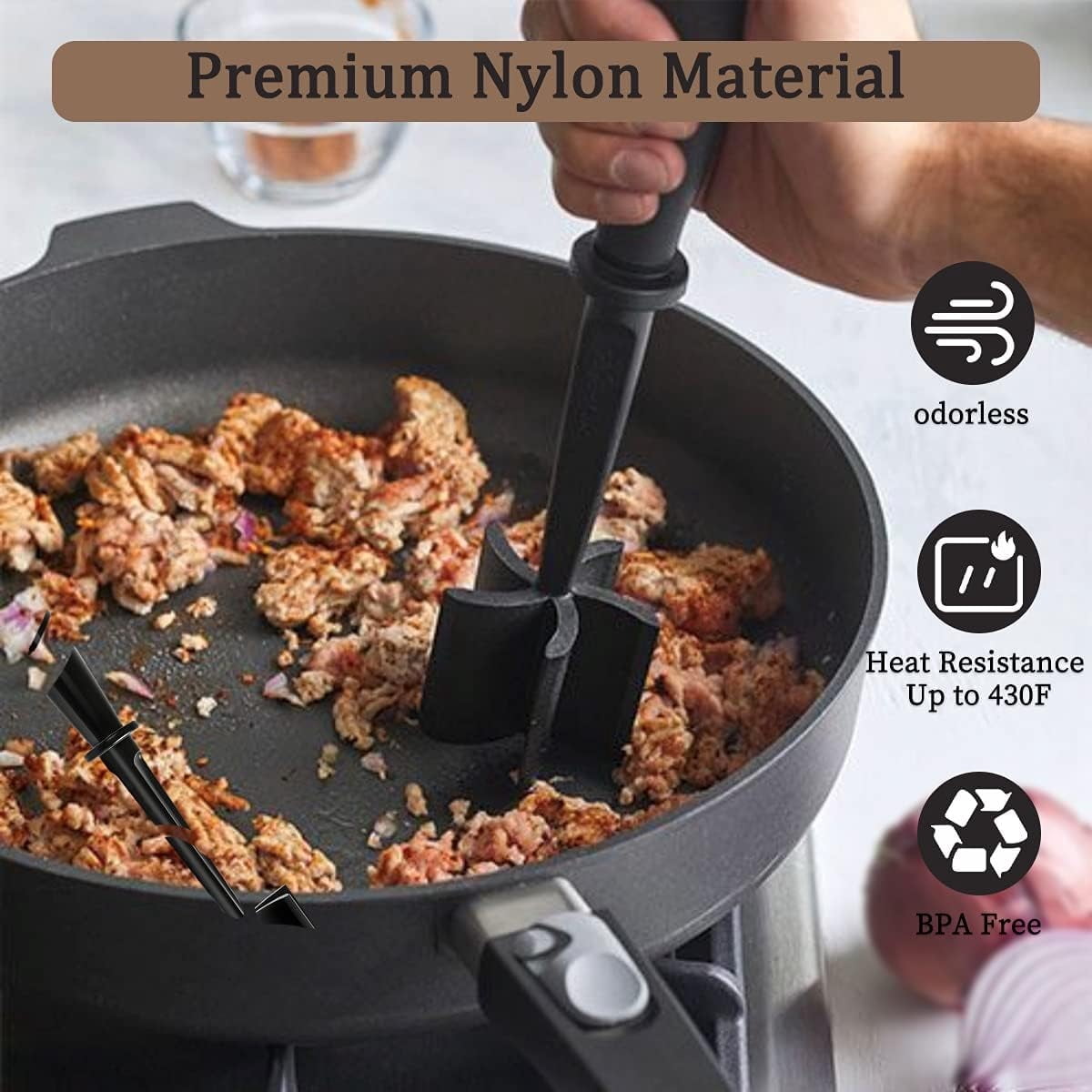 2pc , Premium Cutter Tool for Ground Beef, Nylon Ground Beef Tool and Fork, Non Stick Mix for Chopped Potatoes, Black - Image 4