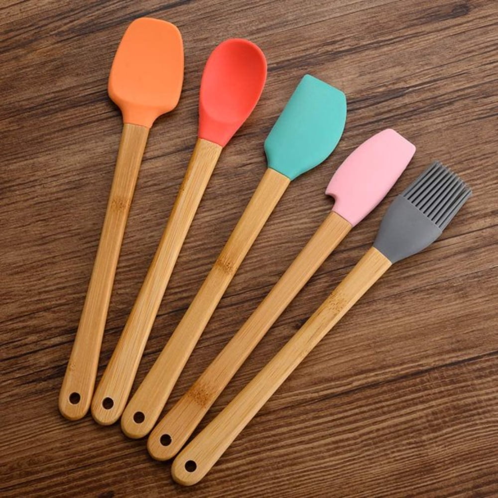 5 Pack Mini Spatulas Scrapers with Bamboo Handle for Scraping Cooking Baking Mixing Tools Set, Jar Spoon Spatula Kitc... - Image 5