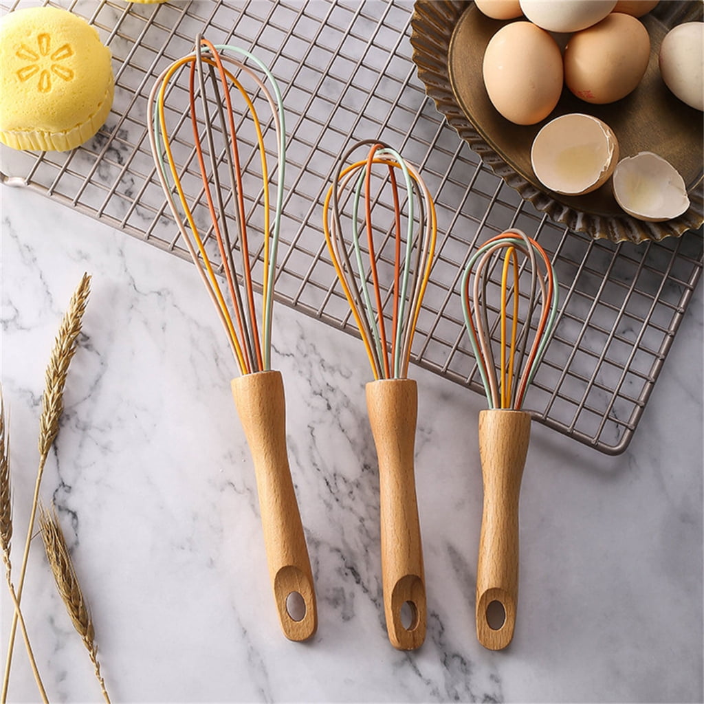 Woodens Handle Eggs Beater Handys Kitchen Tool Manual Silicone Whisks for Women - Image 4