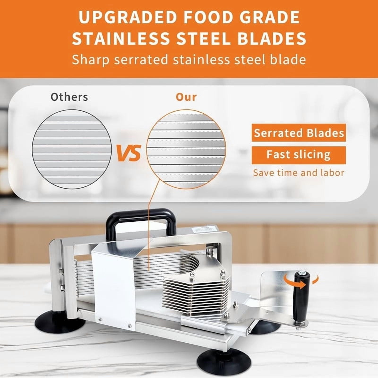 Food Slicer, Commercial Stainless Steel Manual Tomato Cutter with 3 Blades (1/4", 3/8", 3/16"), Non-Slip Base for Uni... - Image 6