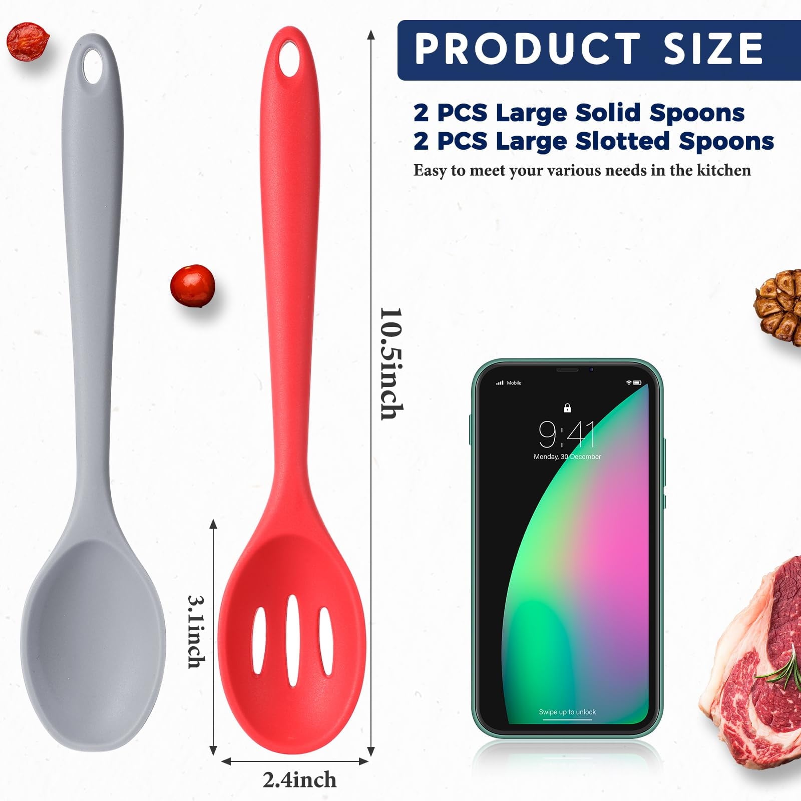 8pcs Non-Stick Silicone Kitchen Utensils Set Versatile Cooking Utensils for Soup Slotted Cooking Baking and Mixing No... - Image 3