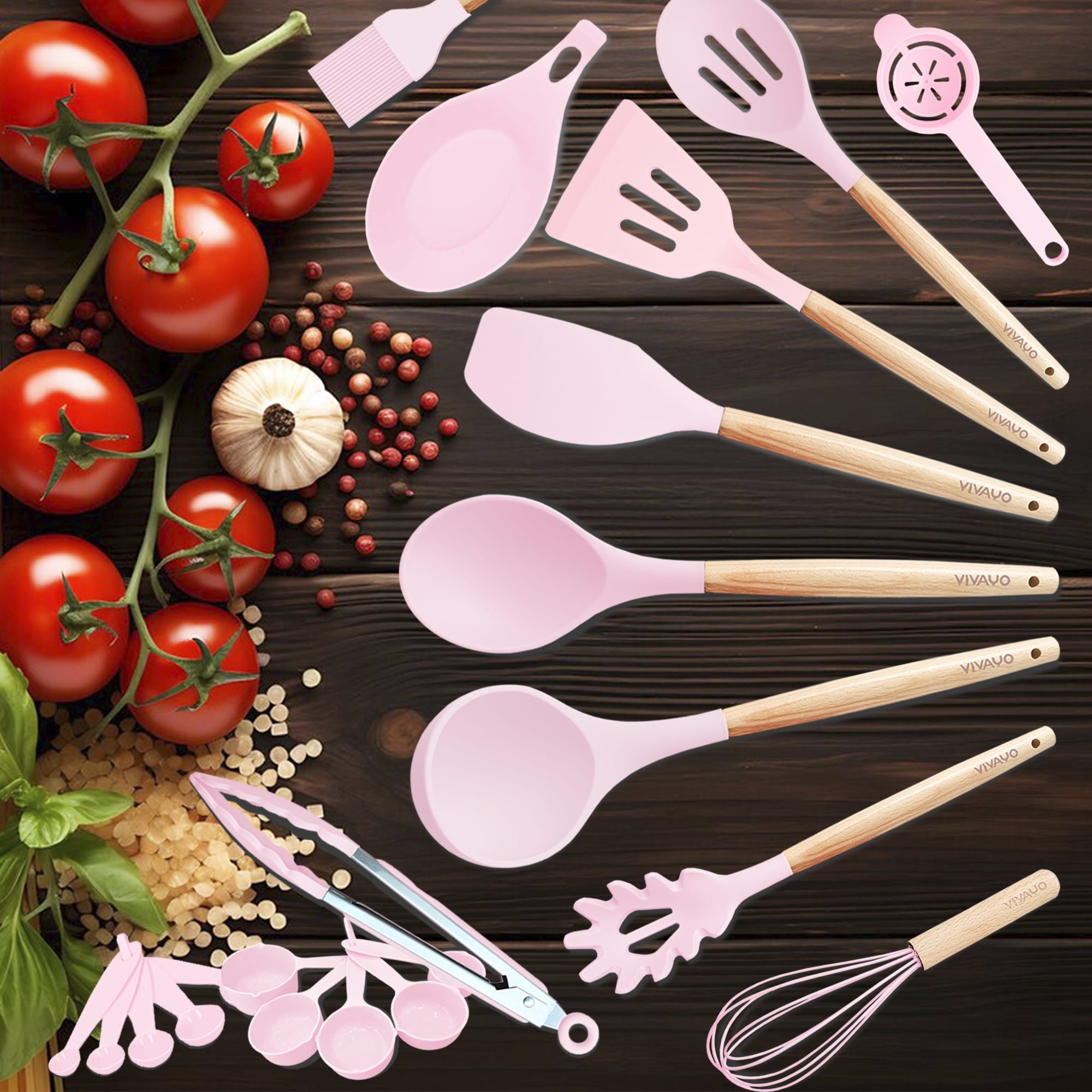 Kitchen Utensils Set, 32 Pcs Non-Stick Silicone Cooking Utensil Spatula Set with Holder, Wooden Handle Heat Resistanc... - Image 5
