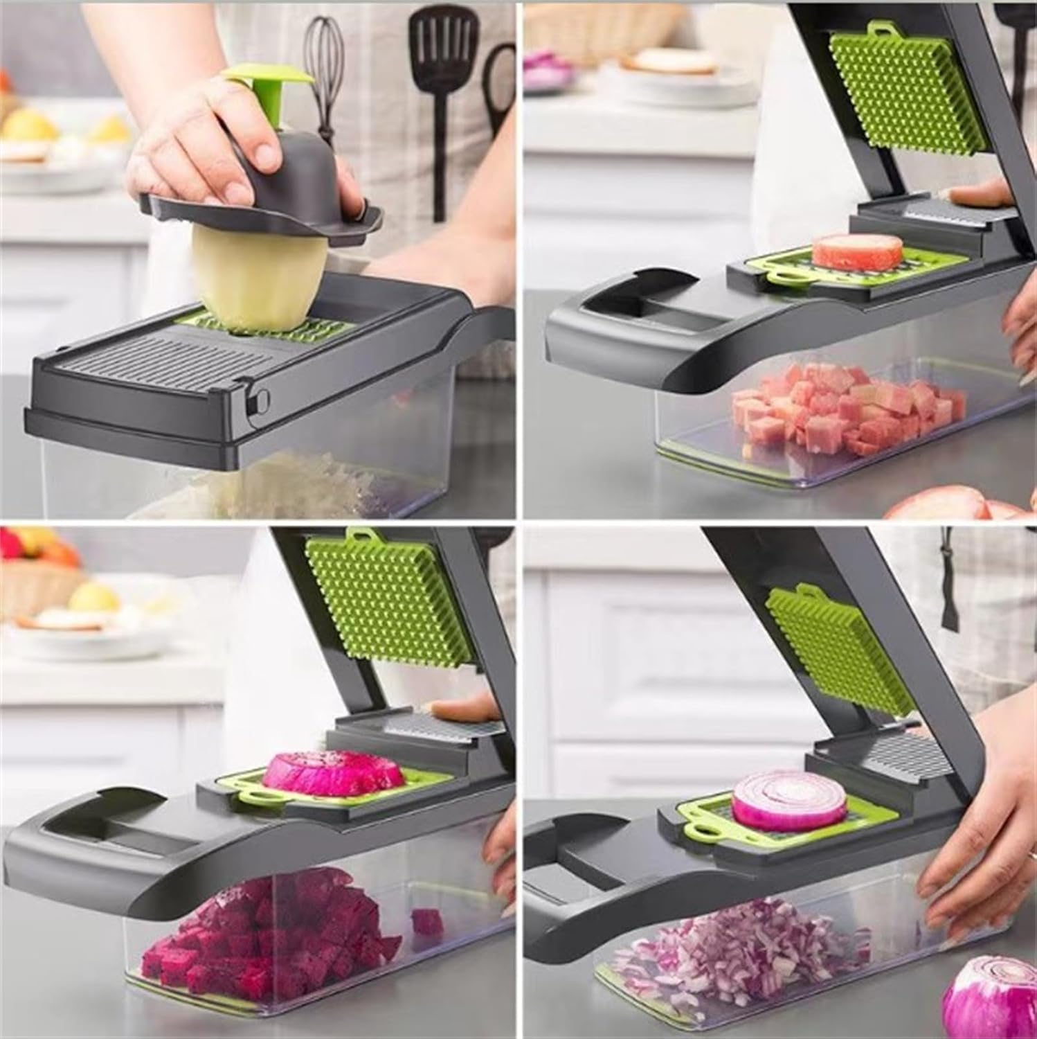 14 Pcs Multi-Functional Vegetable Cutter & Slicer, Stainless Steel Food Chopper with Blades, Kitchen Gadgets & Accessories-Pink - Image 5