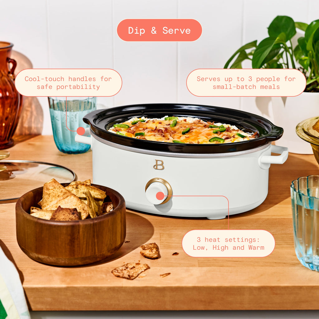 Beautiful 2.5 Qt Dip and Serve Manual Slow Cooker, White Icing by Drew Barrymore - Image 2
