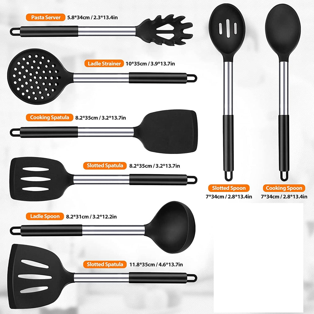Silicone Cooking Utensil Set, 8Pcs Non-stick Cookware with Stainless Steel Handle, BPA Free Heat Resistant Kitchen To... - Image 2