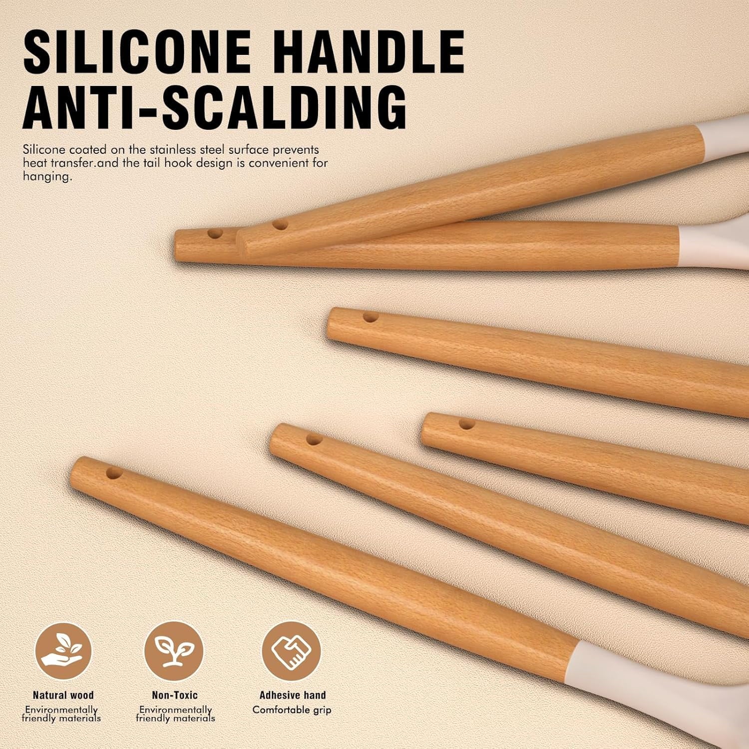 Kitchen Utensils Set, 24 Pcs Silicone Cooking Utensils Set with Holder, Non-Stick Silicone Cooking Kitchen Utensils with Wooden Handle Spatu - Image 6