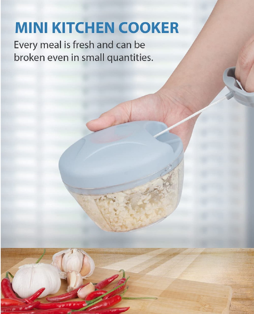 Manual Pull Food Chopper, Hand Pull Garlic and Vegetable Chopper with Stainless Steel Blades - Image 6