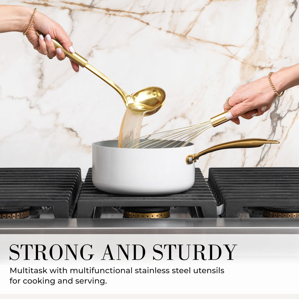 Styled Settings White and Gold Kitchen Utensils Set - 15-Piece Non-Scratch, White and Gold Utensils Set Includes White Silicone Cooking Uten - Image 6