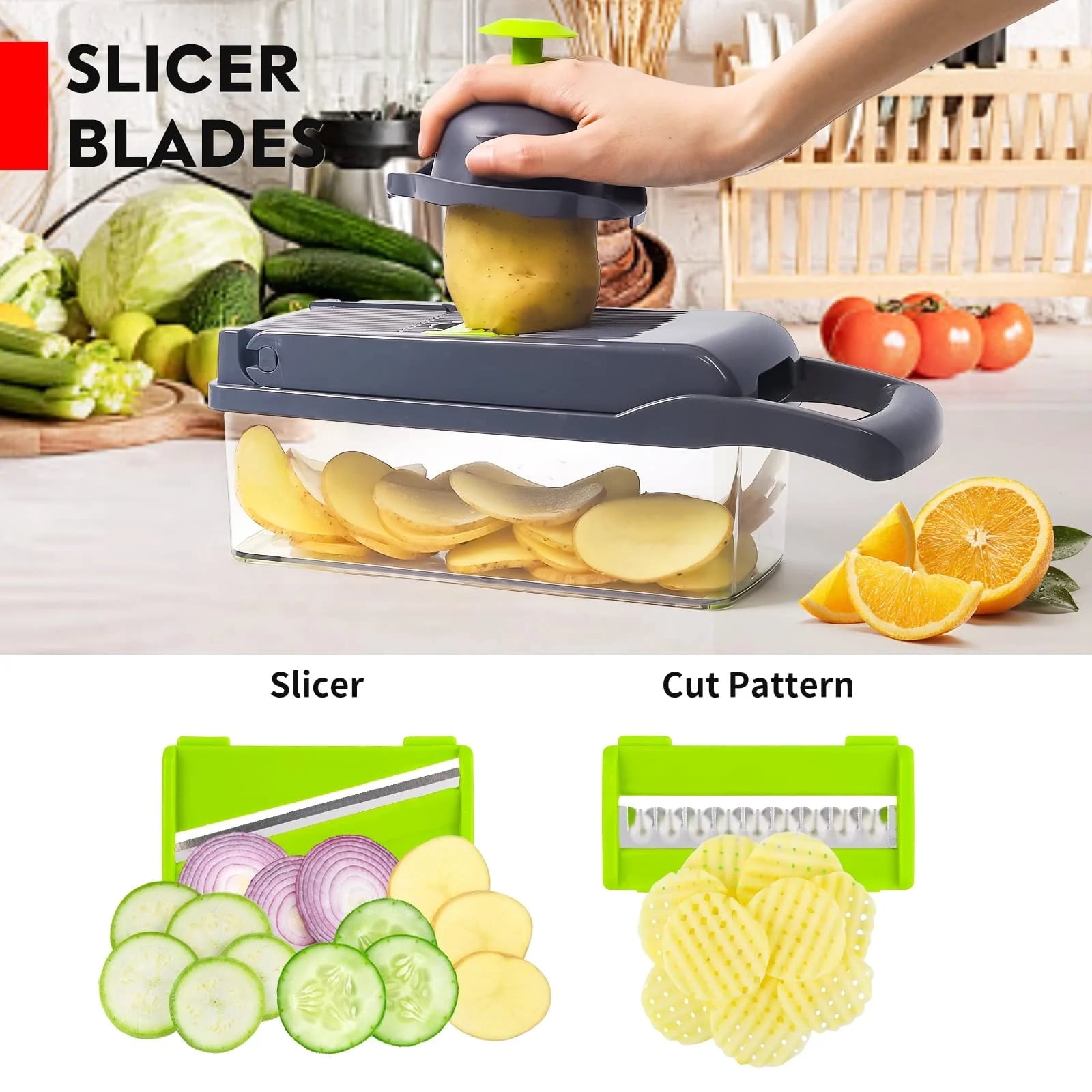 16-in-1 Food Dicer, Slicer, Shredder, Chopper for Vegetables with Stainless Steel Blades - Image 6