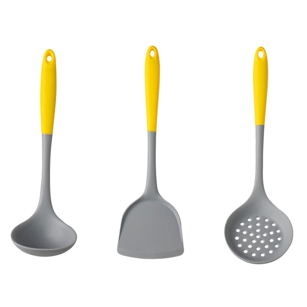 Raindrops Wok Utensils 1 Set Stainless Steel Handle Silicone Cooking Utensils for Kitchen Tools Yellow Grey 33x10cm - Image 5