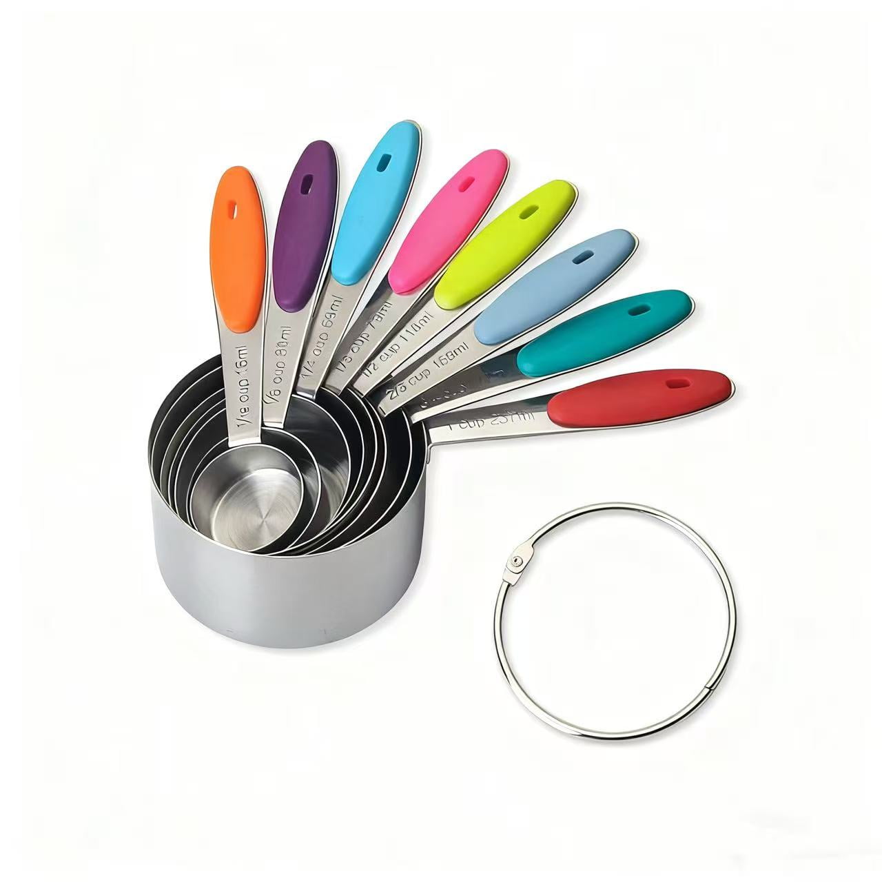 NEWJOEY 17-Piece Magnetic Stainless Steel Measuring Cups and Spoons Set with Silicone Handles, Dishwasher Safe Kitchen Measuring Tools for C - Image 5