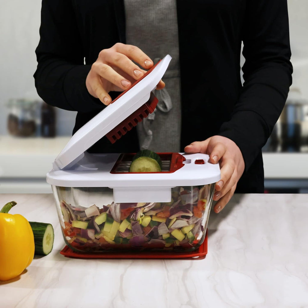 Valore Vegetable Chopper with 11-Cup Glass Baking Dish/Food Container and 2 Stainless Steel Cutting Blades - Image 6