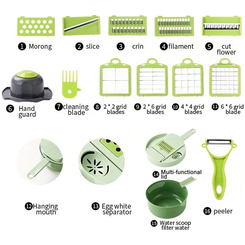 16-Function Vegetable Chopper with Container, Professional Multi-Functional Food Chopper, Slicer Dicer Grater for Oni... - Image 3