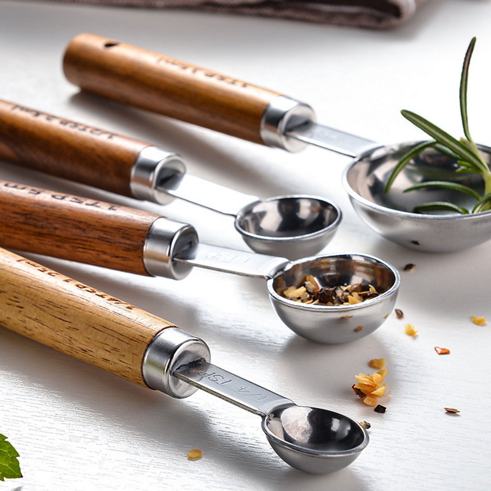 Professional Measuring Spoons Set - Stainless Steel with Wood Handles - Accurate US Measurement Markings for Baking, Cooking - Kitchen Tools - Image 3