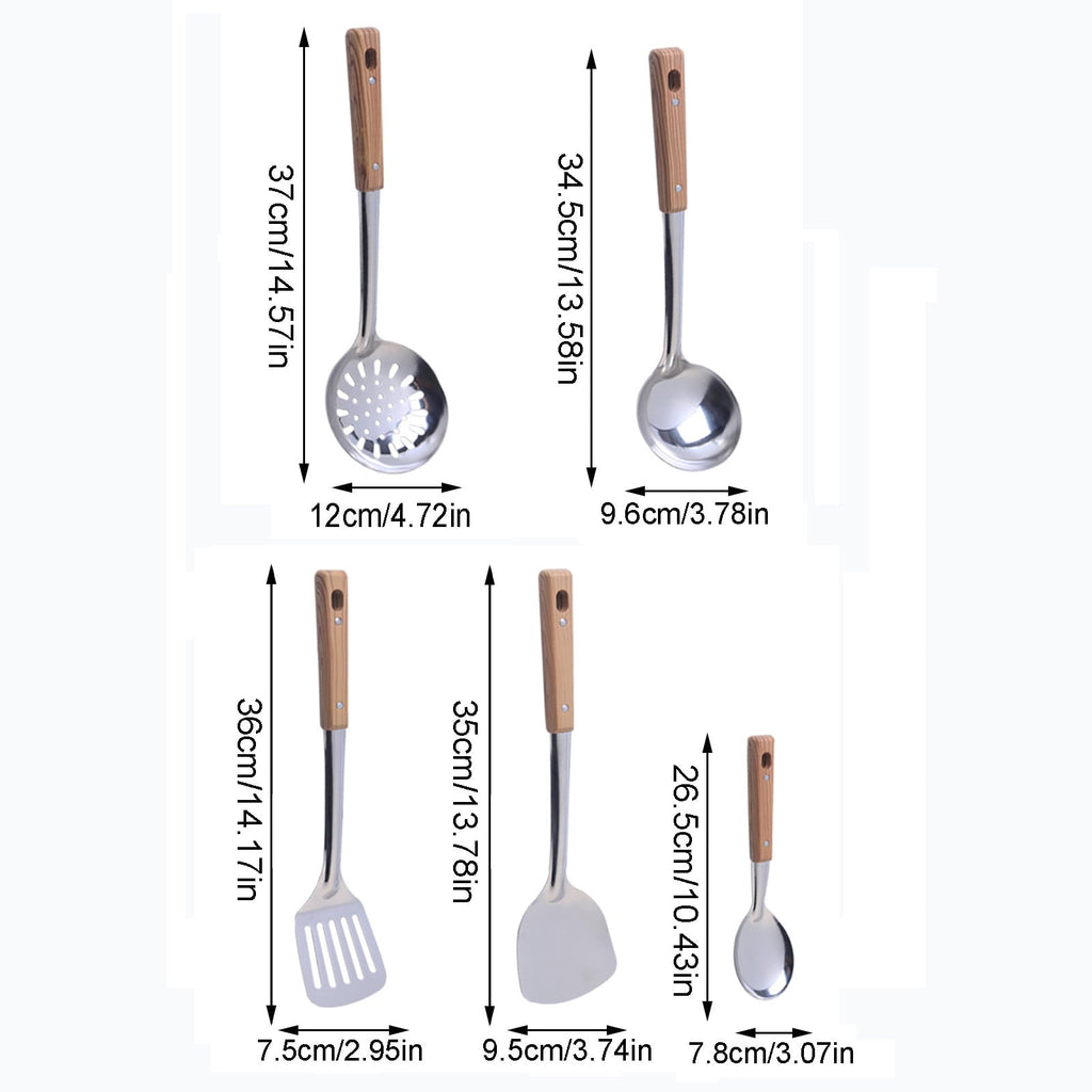 Cinvoph Kitchen Utensil Set 5 Piece Heavy Duty Stainless Steel Cooking Tools Heat Resistant Durable Kitchen Gadgets 3"x14" - Image 3