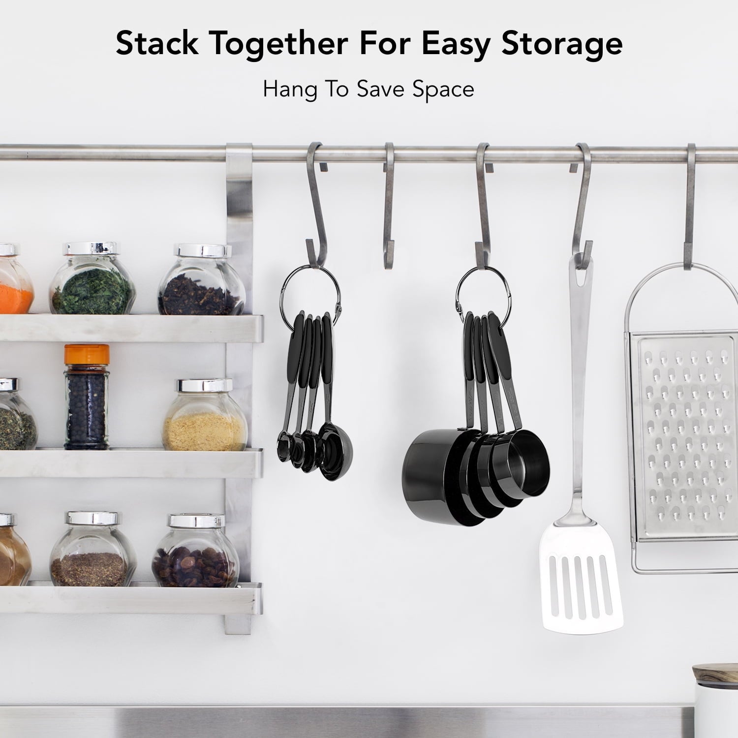 Country Kitchen 8 Piece Measuring Cups and Measuring Spoon Set - Stainless Steel with Soft Touch Handles - Image 5