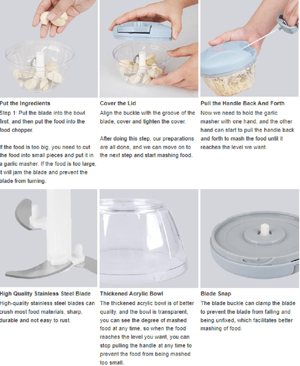 Manual Pull Food Chopper, Hand Pull Garlic and Vegetable Chopper with Stainless Steel Blades - Image 4