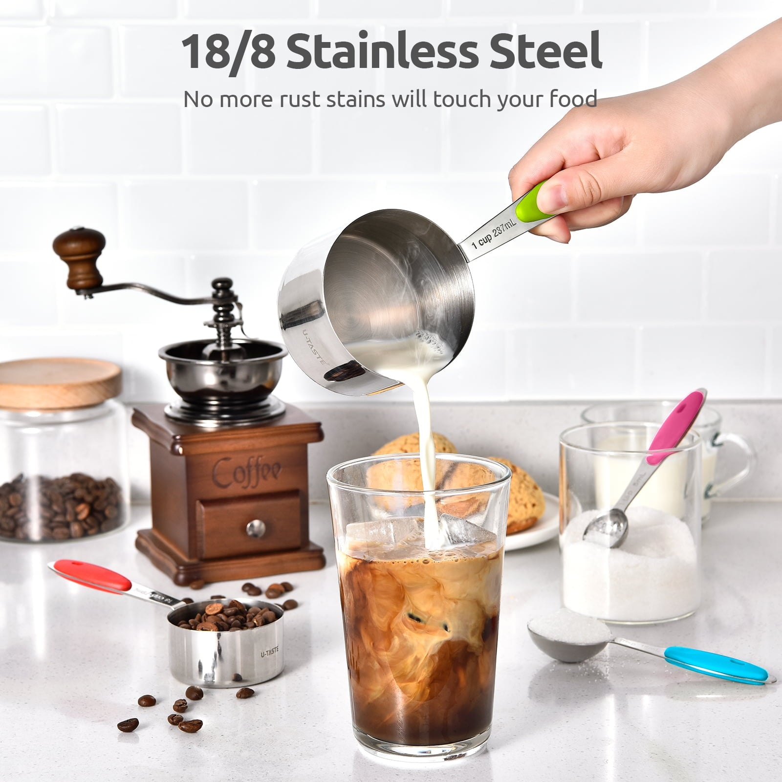 18/8 Stainless Steel Measuring Cups and Spoons Set: 12-Pcs Metal Stacking Measure Set for Baking Cooking with Strengt... - Image 3