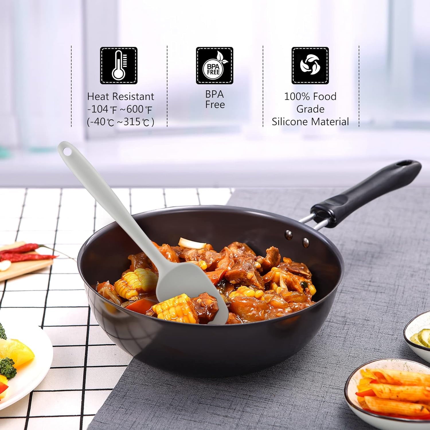 Food grade silicone rubber spatula set, 6-piece kitchen cooking and baking mixing utensil set, high heat resistance n... - Image 3