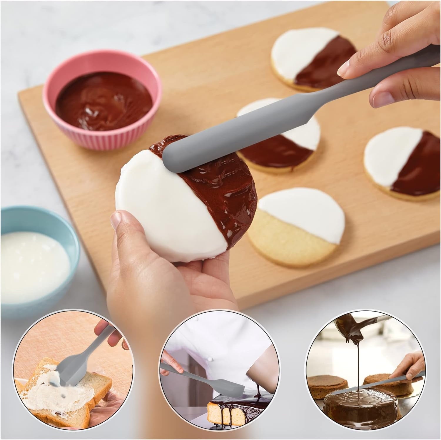 Food Grade Silicone Rubber Spatula Set for Baking, 5Pcs Cooking Utensil Set, High Heat Resistant Non Stick Dishwasher... - Image 4