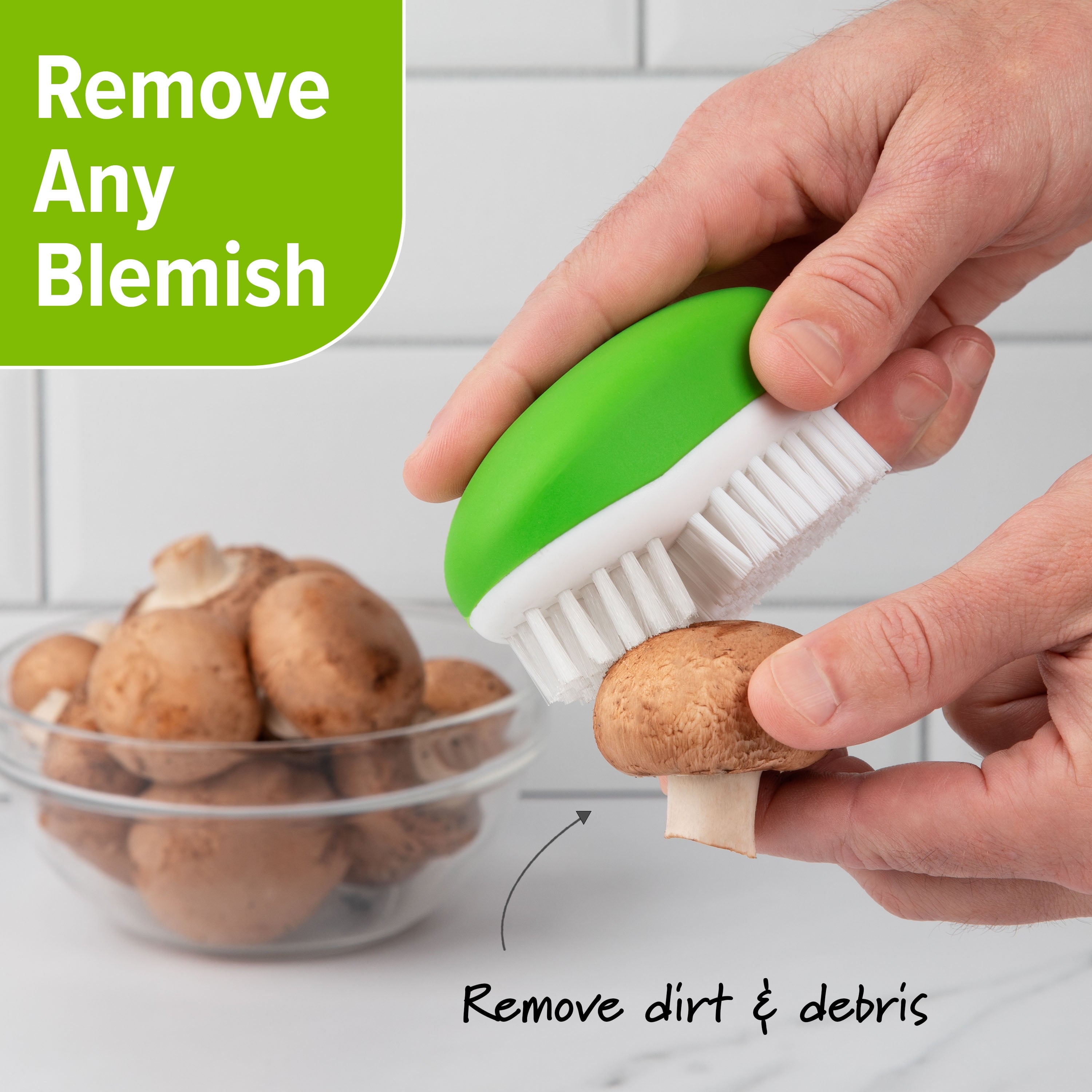 Prep Solutions Fruit & Veggie Cleaning Palm Style Green Brush - Image 2