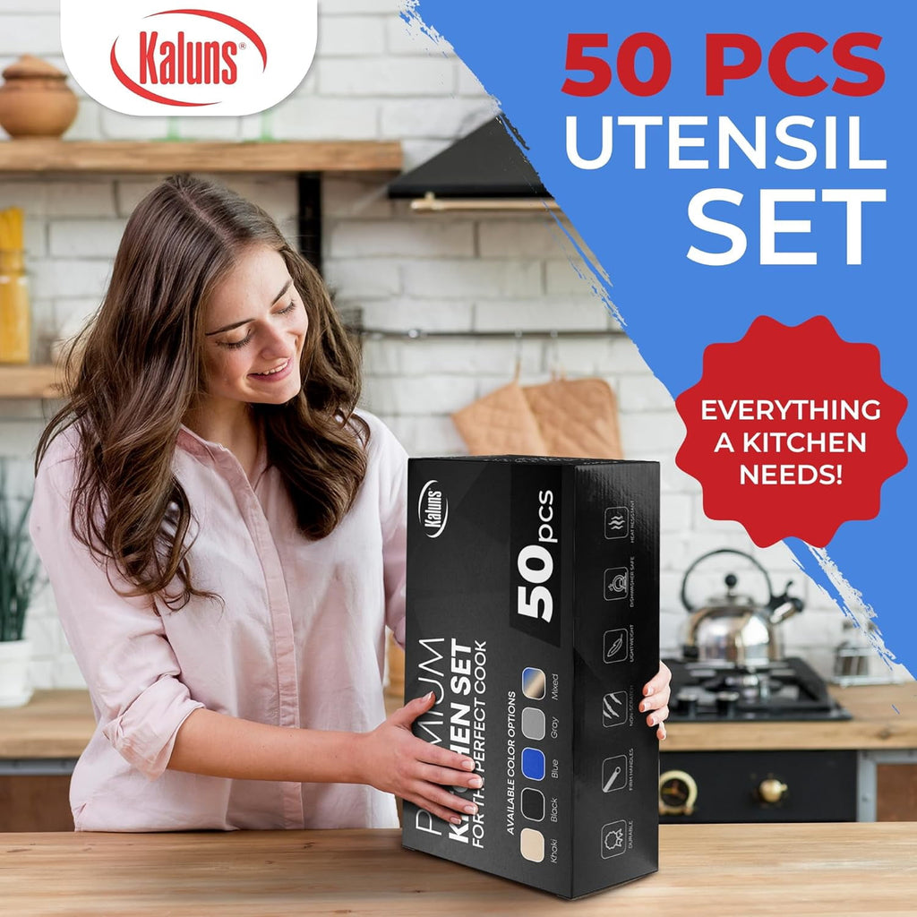 Kaluns Kitchen Utensils Set, 50 Piece Silicone And Stainless Steel Cooking Utensils, Dishwasher Safe and Heat Resistant Kitchen Tools - Image 4