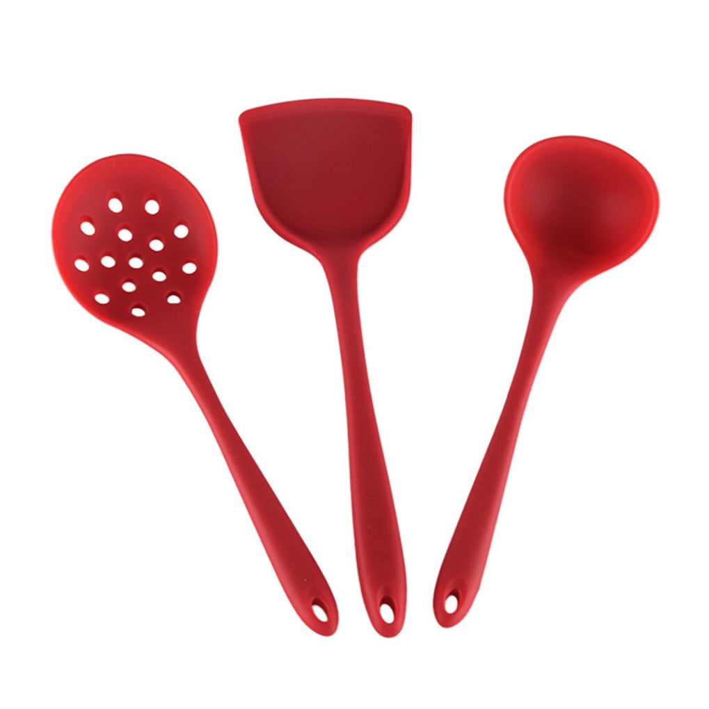 FELTECHELECTR Red Silicone Cooking Utensils Set 3Pcs Non Stick Heat Resistant Kitchen Tools - Image 4