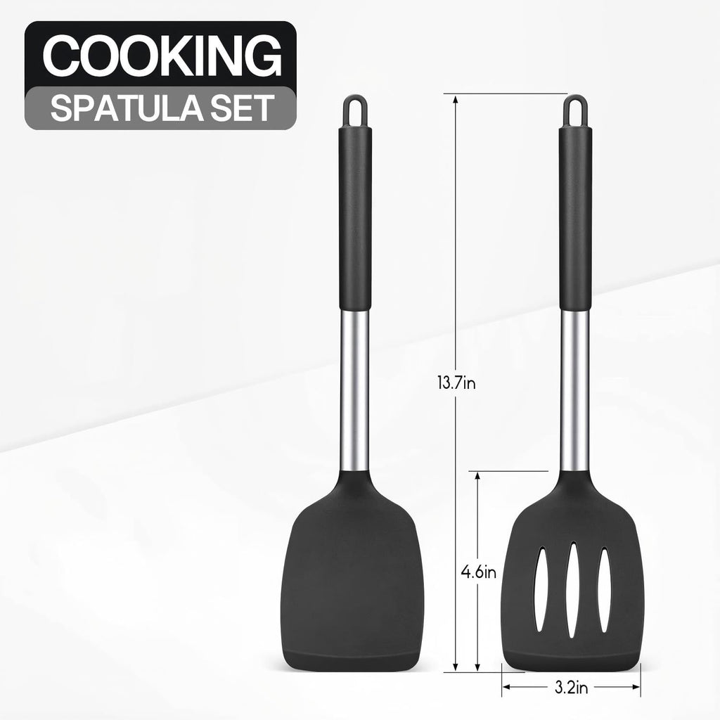 Behome 2 Pack Spatulas, Non Stick Turners with Silicone Handle, High Heat Resistant BPA Free Cooking Utensils, for Fi... - Image 6