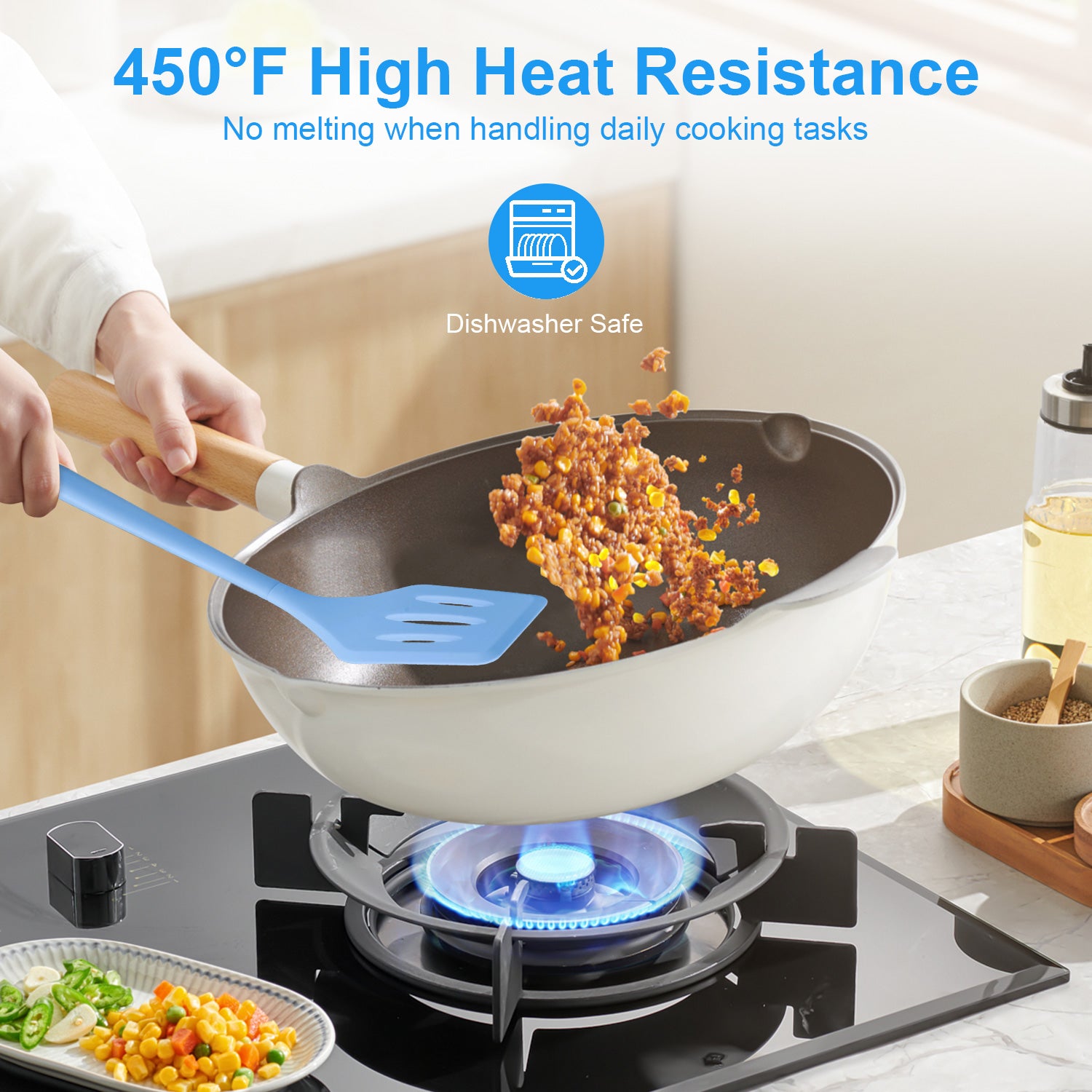 Silicone Cooking Utensils Sets, 5-Piece Kitchen Utensil Set 600F Heat Resistant Non-stick Rubber Cookware Kitchen Sil... - Image 6